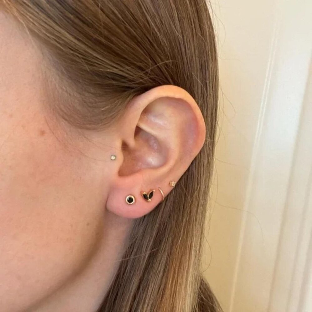 The Sarai sterling silver plated gold onyx black stone stud earrings dainty